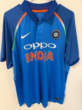 Nike Men’s Blue India Cricket Jersey with Orange Accents